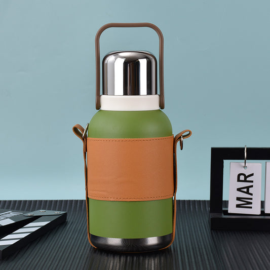 Large capacity 316 stainless steel sports water bottle outdoor with carrying rope portable travel pot double vacuum thermos cup