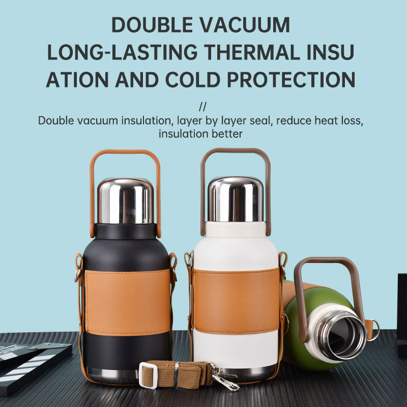 Large capacity 316 stainless steel sports water bottle outdoor with carrying rope portable travel pot double vacuum thermos cup