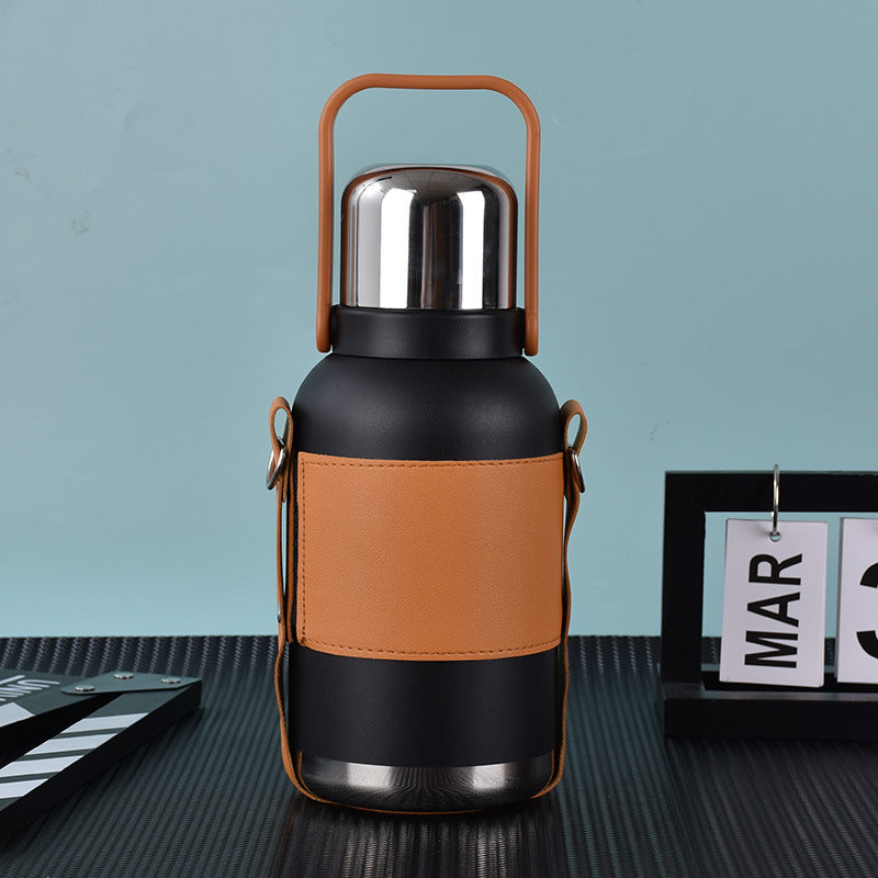 Large capacity 316 stainless steel sports water bottle outdoor with carrying rope portable travel pot double vacuum thermos cup